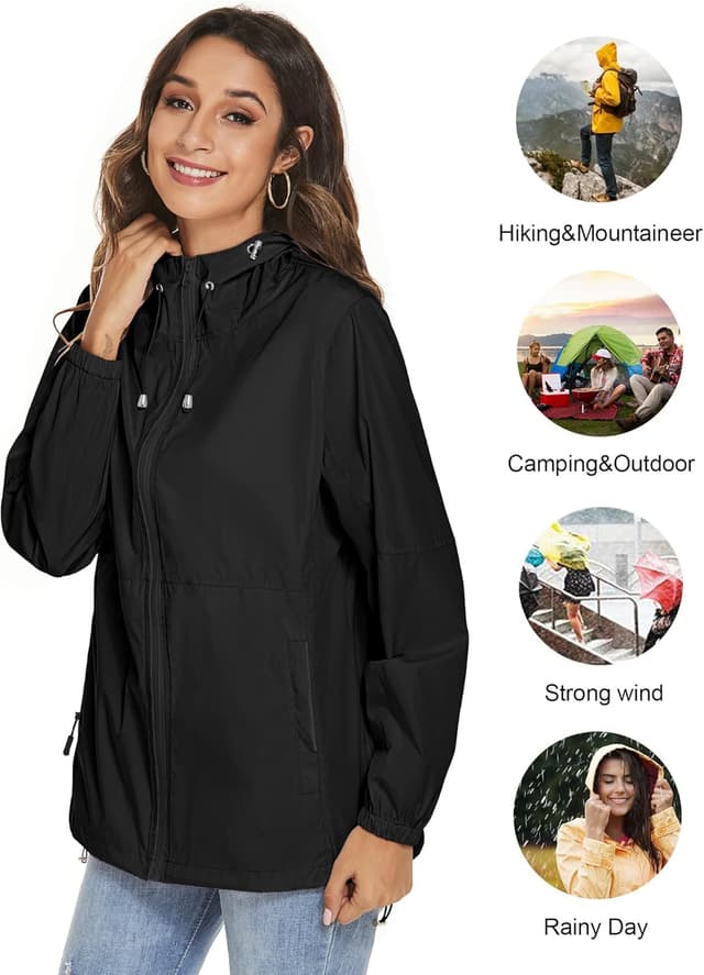 Detalle 1 de TCOT Womens Waterproof Rain Jacket Windbreaker (Lightweight Packable Rain Coat)