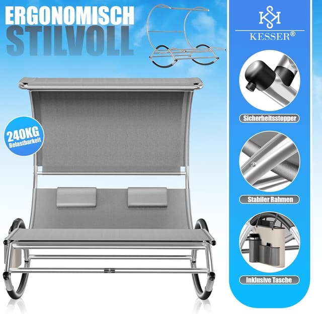 Thumbnail 2 de KESSER Doppel-Sonnenliege: ergonomische 2‑Personen Liege mit Sonnendach