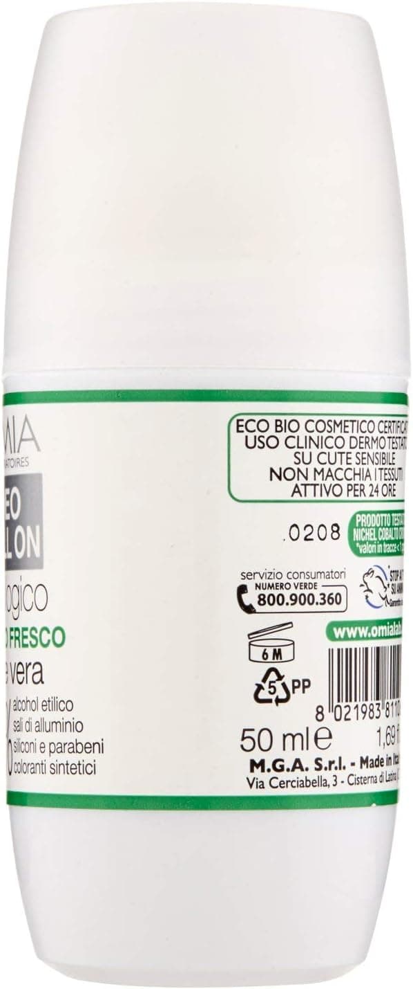 Detalle 2 de Omia Ecobio Deo Roll On con Aloe Vera senza sali di alluminio, antitraspirante 50 ml