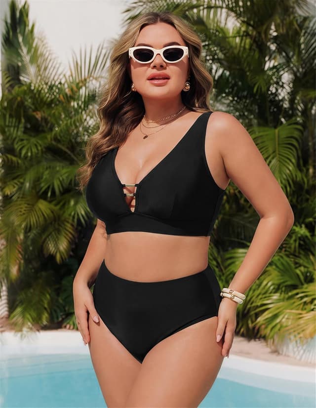 Detalle 2 de Hanna Nikole High-Waisted Floral Bikini Set (2-Piece) with V-Neck and Cutout Details