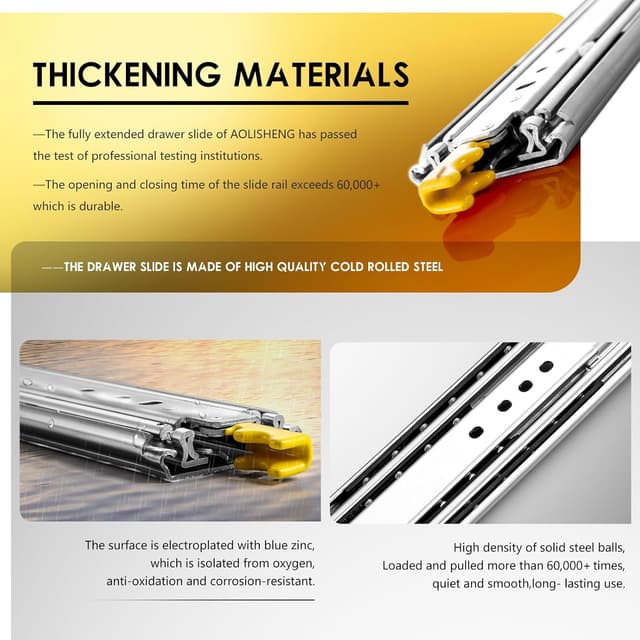 Thumbnail 6 de AOLISHENG Heavy Duty Drawer Runners with Lock, 210kg load capacity, side mount full extension (24 inch / 600mm) – 1 pair
