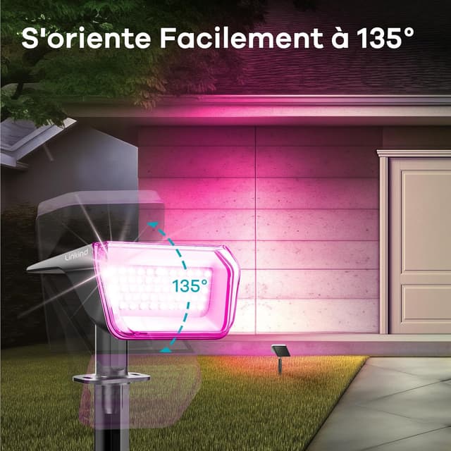 Detalle 2 de Linkind Lampe Solaire Extérieur RGB 60 LED (Spot solaire 800 lm) IP67