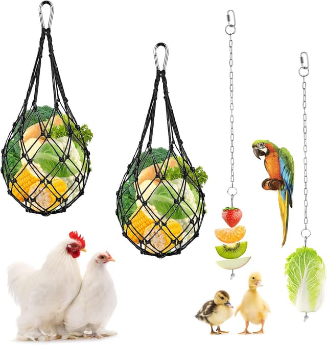 Detalle de Huhn Gemüse Spießgemüse Hängende Feeder – Futterspender für Obst & Gemüse (2 Spieße + 2 Beutel)