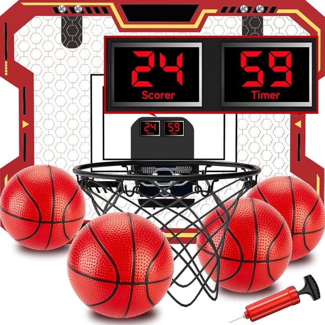 Detalle de Indoor Basketball Hoop for Kids (Ages 4–12) — Over-the-Door Mini Hoop With Electronic Scoring, Countdown & Music