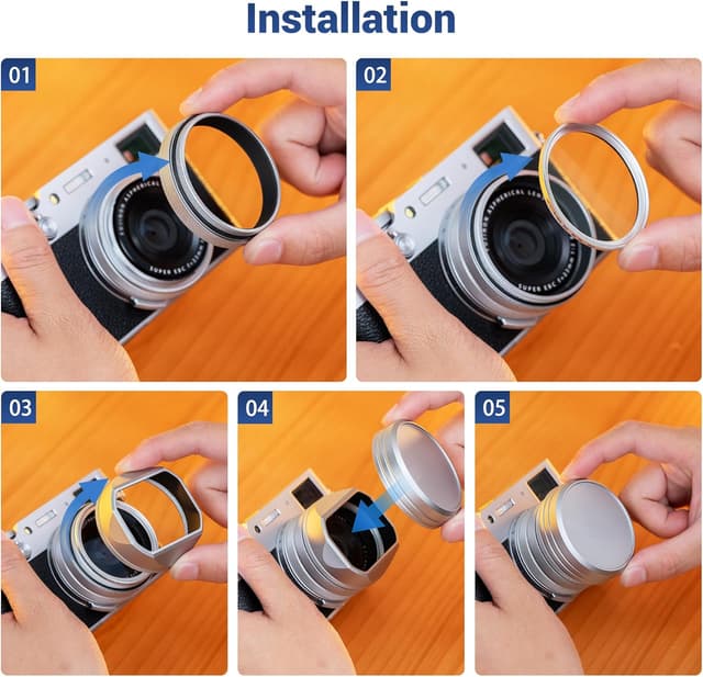 Thumbnail 6 de JJC Classic Square Metal Lens Hood with 49mm Adapter Ring for Fujifilm X100VI / X100V / X100F (Black)