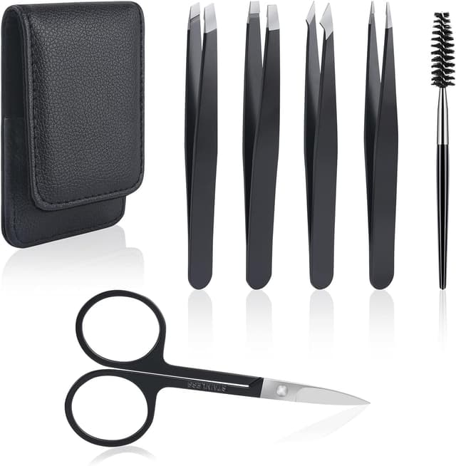 Detalle de URAQT set pinzette sopracciglia professionali da 6 pezzi con astuccio in pelle