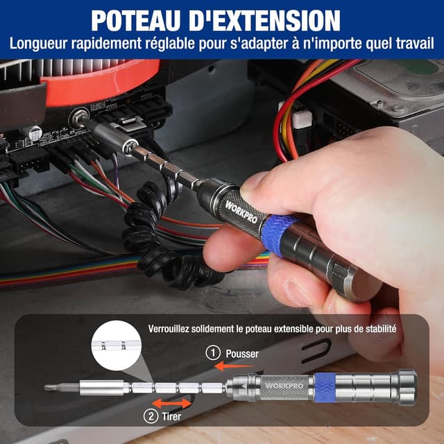 Detalle de WORKPRO Kit de tournevis de précision 26 pièces avec embouts magnétiques