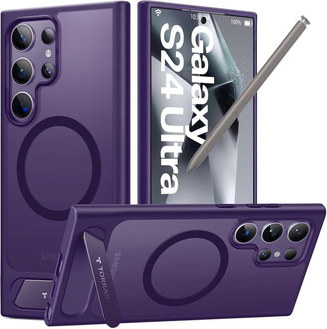 Detalle de TORRAS Strong Magnetic & Seamless Stand for Samsung Galaxy S24 Ultra Case (MagSafe fit, purple edge)