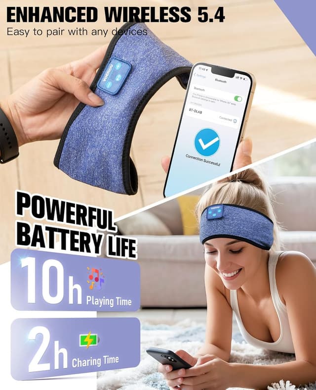 Thumbnail 6 de Voerou Bluetooth Schlafkopfhörer – 2-in-1 Stirnband für Musik beim Schlafen