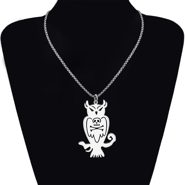 Detalle 2 de Collier DOWAY en acier inoxydable avec pendentif hibou plaqué or 18K (50 cm + 7 cm)