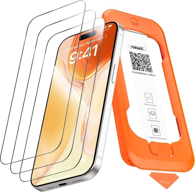 Detalle de NEW’C 3 Pezzi pellicola protettiva schermo intero per iPhone 15 Pro 6,1” (installazione automatica, vetro temperato)