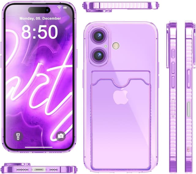Thumbnail 6 de NALIA Neon Silikonhülle iPhone 16 Kartenfach Lila