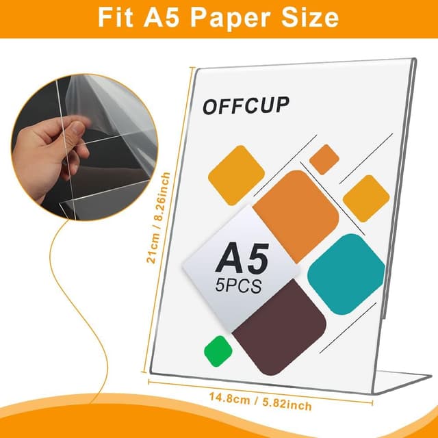 Detalle de OFFCUP Acryl Display Ständer (5er-Set) für A5 – doppelseitiger L-Ständer als Menükartenhalter