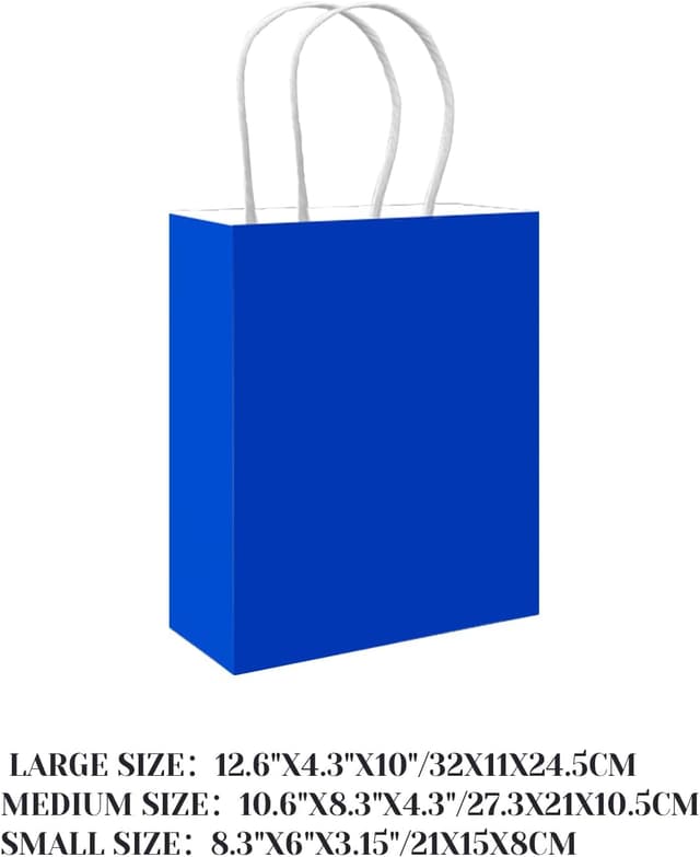 Detalle de Gcardist Diamond Blue paper gift bags with handles (bulk 100 pack, assorted S/M/L)