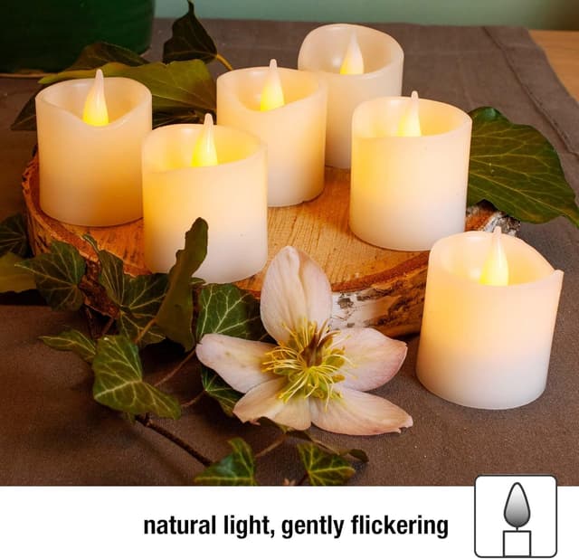 Detalle de Hellum 6 candele LED in vera cera (Ø 5 x 5 cm), con batterie CR2032 incluse, luce bianco caldo per interni