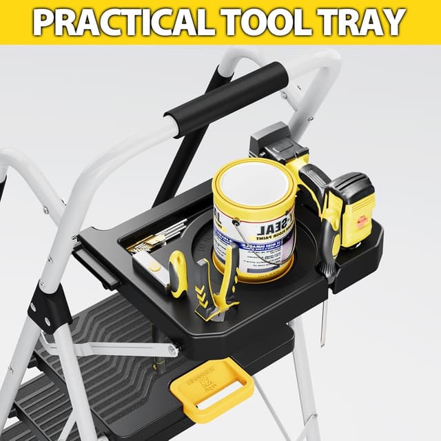 Detalle de KINGRACK Folding 5-Step Ladder Step Stool with Safety Lock (800 lbs Capacity) – White