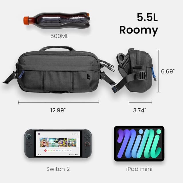 Detalle de tomtoc 5.5L Sling Bag Heavy-duty Tactical (Water-Resistant) for ROG Ally X, Steam Deck, iPad Mini