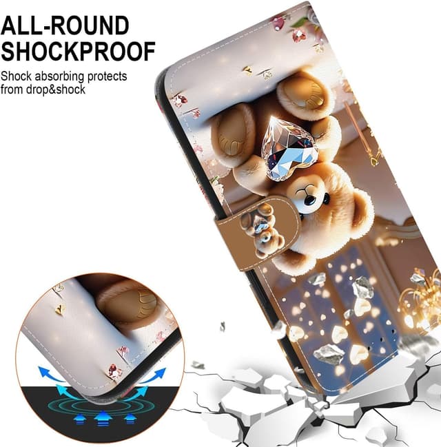 Detalle 2 de TUUTPU Handyhülle für Samsung Galaxy S22 5G – Klapp-Flip-Case mit Kartenfach, Magnetverschluss und Standfunktion (Diamantbär)