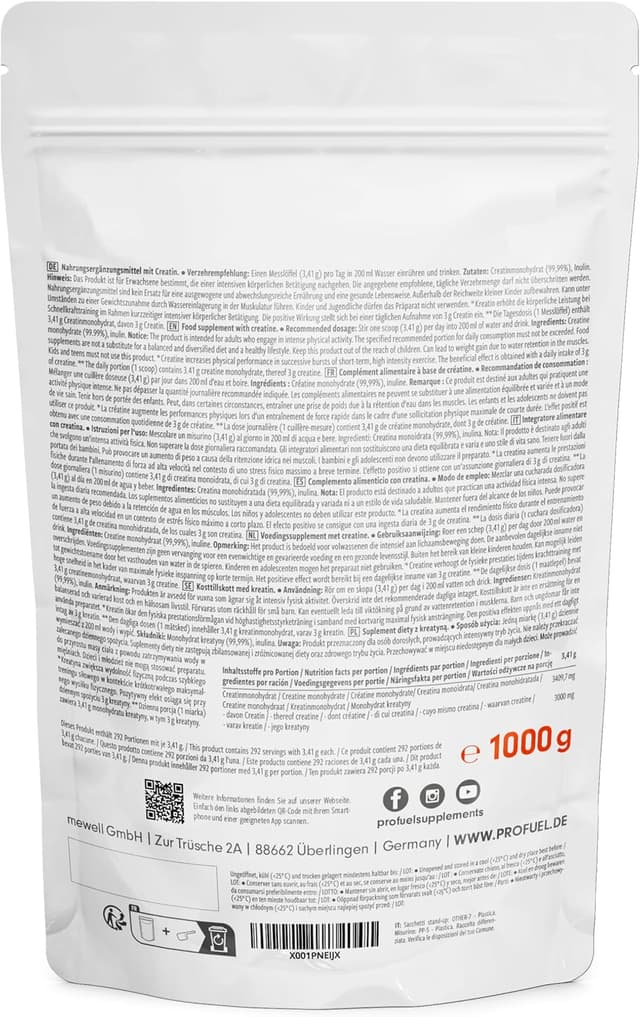 Thumbnail 5 de Creatin Monohydrat Pulver 1kg 3 g pro Portion