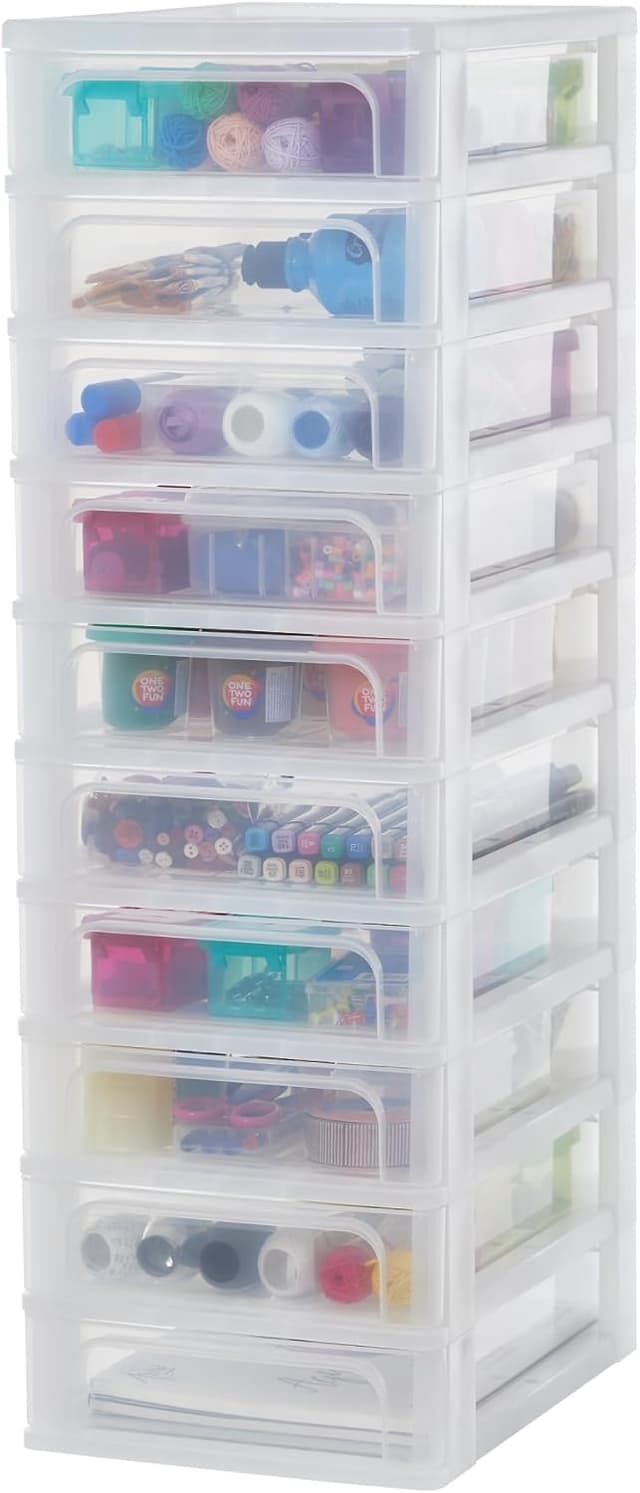 Detalle de Iris Ohyama OCH-2100 cassettiera in plastica con 10 cassetti medi, portaoggetti bianco (formato A4/A5/A6)