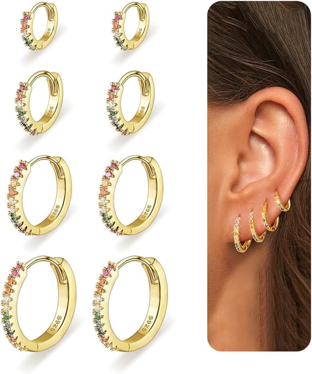 Detalle de Silber 925 Creolen-Set mit 4 Paar