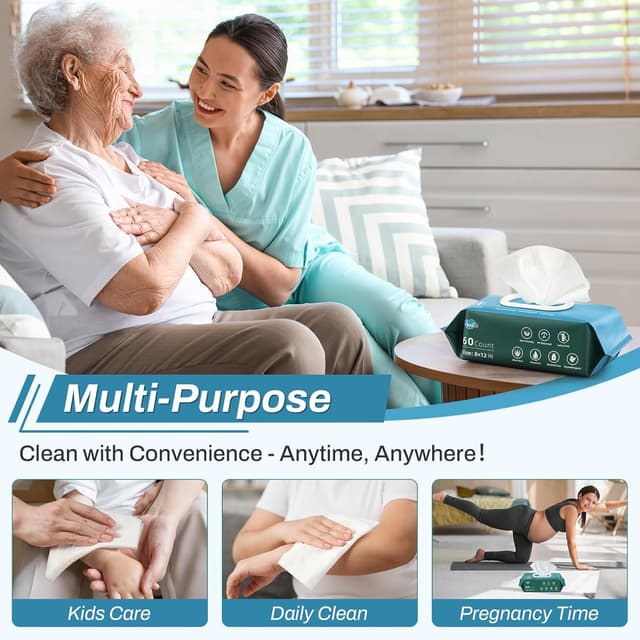 Thumbnail 6 de Vitamin E Aloe 8"x12" Adult Bath Wipes 720 🧻