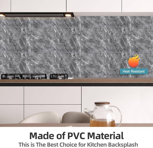 Detalle de Warmiehomy Marble Tiles 60x30cm (10 Pack) Self-Adhesive Waterproof Peel-and-Stick Wall Tiles – Earl Grey