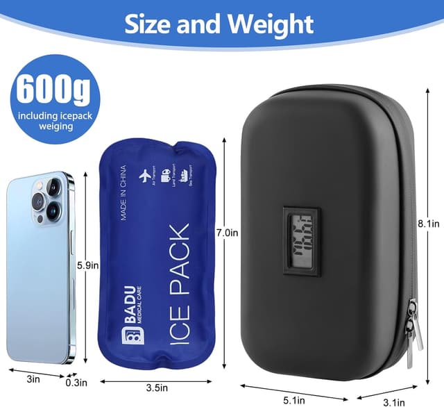 Detalle 2 de HIMDUZE Insulin Cooler Bag travel case with temperature display, TSA-approved ice packs