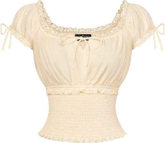 Thumbnail 6 de Chemisier Renaissance Scarlet Darkness en coton à manches courtes, taille smockée et col carré