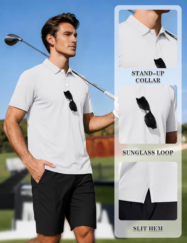 Detalle de TACVASEN men’s polo shirts short-sleeve for golf, outdoor sport & work (quick-dry, moisture-wicking)