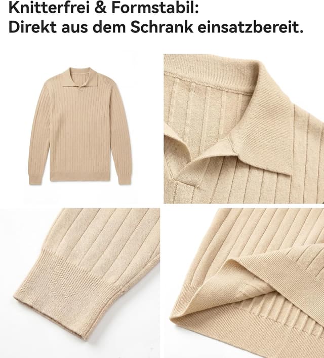 Detalle de GLESTORE Herren-Poloshirt Langarm mit Giraffen-Stickerei (Longsleeve)