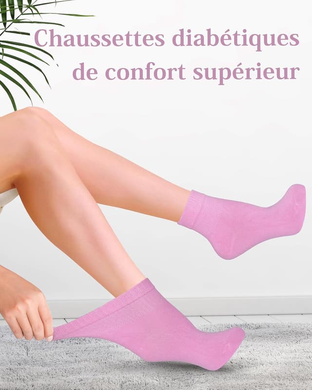 Detalle de Lot de 4 paires de chaussettes pour diabétiques en bambou (avec lycra), sans couture à l’avant