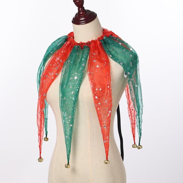 Detalle de CAMDOM viktorianischer Netzkragen mit Glöckchen – Clown-/Karnevalskragen für Erwachsene (Rot/Grün/Schwarz)