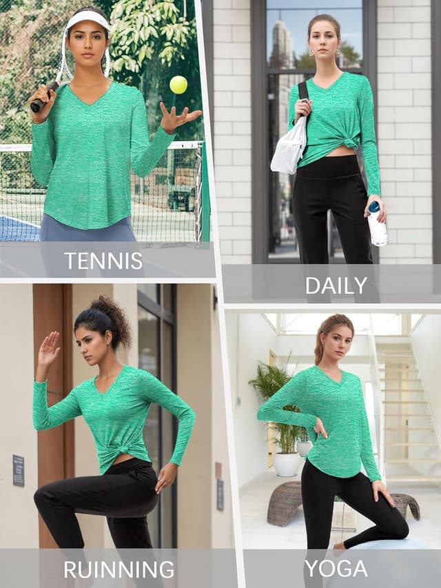 Detalle 2 de Damen Sportshirt Kurzarm mit V-Ausschnitt und UPF 50+ – atmungsaktiv & 4-Wege-Stretch für Fitness, Laufshirt, Yoga