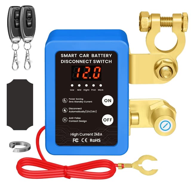 Detalle de Coupe Circuit Batterie 12 V télécommandé sans fil avec écran LED (voiture, camping-car, bateau, ATV)