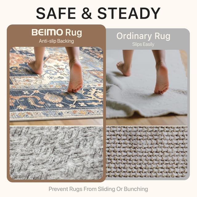 Detalle 2 de BEIMO Tapis vintage très grand lavable 200x290 cm avec envers antidérapant