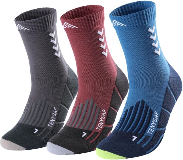 Detalle de Lounwee Kompressions-Laufsocken (Crew) für Herren & Damen – gepolstert, 3er-Pack für Arbeit, Wandern & Basketball