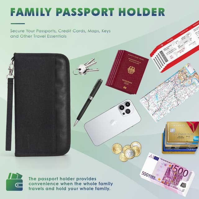 Detalle de Looxmeer Familien-Reisepass-Tasche mit RFID-Blocker und Wasserschutz, 25 × 13 × 2 cm – Reisepasshülle für Dokumente & Karten (Ganz Schwarz)
