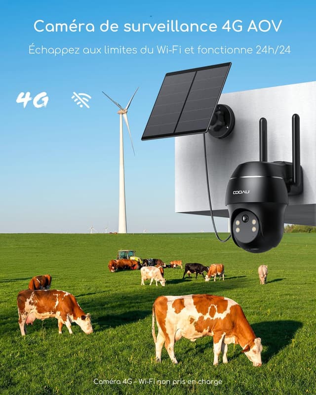 Detalle 2 de COOAU 4G AOV Caméra de surveillance extérieure PTZ 2K UHD avec eSIM et recharge solaire