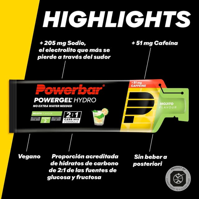 Thumbnail 4 de Powerbar PowerGel Hydro Mojito – Gel Energético con Cafeína ⚡
