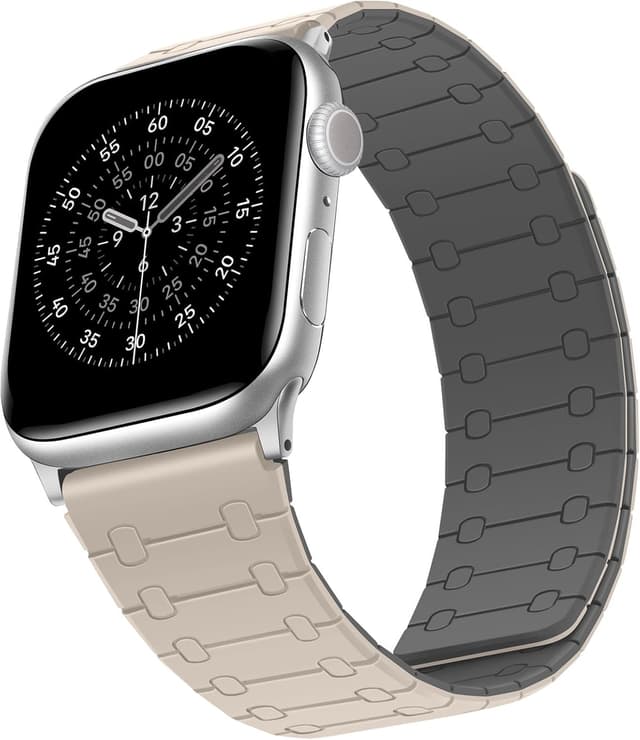 Detalle de Sixmoat Double-Sided Wearable Magnetic Straps for Apple Watch 42mm/41mm/40mm/38mm (Beige-Gray)