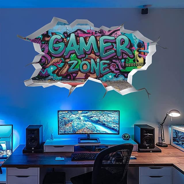 Detalle de TOARTi Gamer Zone 3D Wall Stickers (Blue) – removable gaming vinyl wall art for teen bedrooms