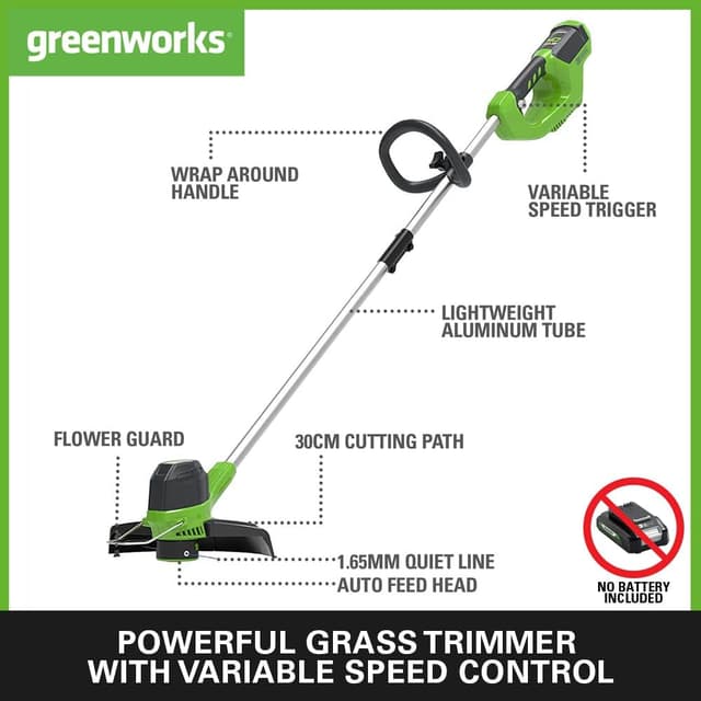 Detalle 2 de Greenworks 40V Cordless Strimmer for Medium Gardens (G40LT) – adjustable height, 30cm cutting width, autofeed line