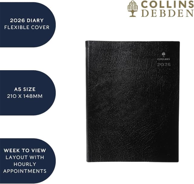 Detalle 1 de Collins Leadership 2026 A5 12-Month Year Planner (Week-to-View, Hourly Appointments) - Black