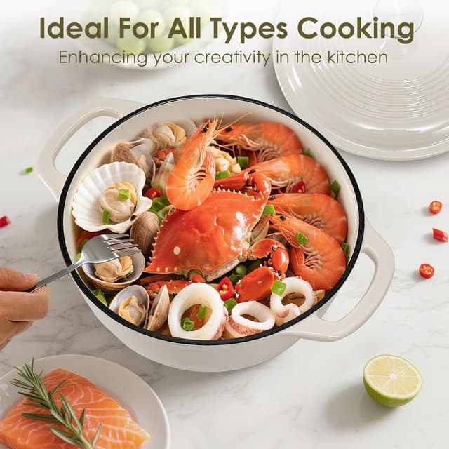 Thumbnail 6 de AIVIKI 5QT Enameled Cast Iron Dutch Oven Pot (Cream White) with Lid — Oven-Safe Up to 500°F