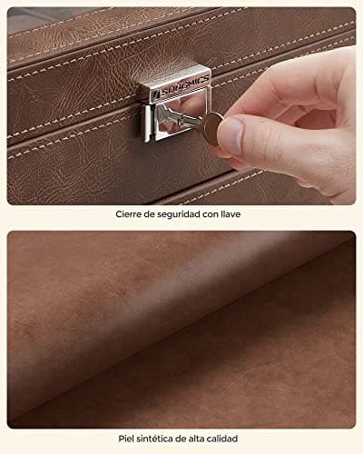 Detalle 2 de SONGMICS JWB012K01: caja de reloj de 2 niveles con tapa de cristal para 12 relojes