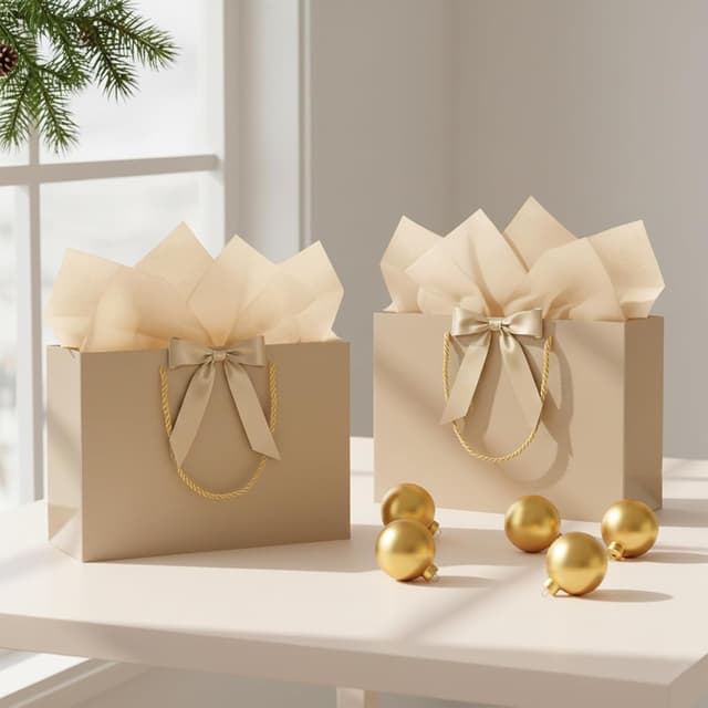 Detalle de NADSSJL 6-piece Champagne gift bags set (with tissue wrappers and greeting cards) for birthdays, weddings and Christmas