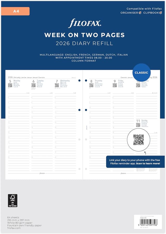 Detalle de Filofax A4 Woche auf zwei Seiten 2026