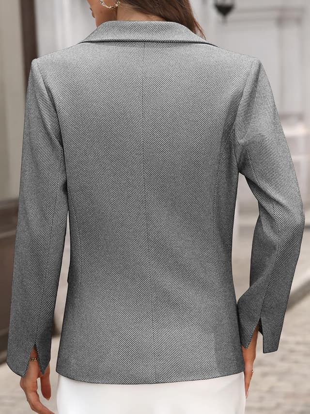 Detalle de ELLEVEN Women’s Herringbone Tweed Blazer (Slim Fit) – Business Casual Work Jacket
