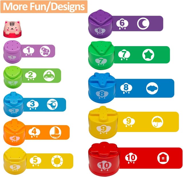Detalle de MOONTOY Giochi impilabili per bambini di 1 anno: tazze colorate con lettere e numeri da impilare